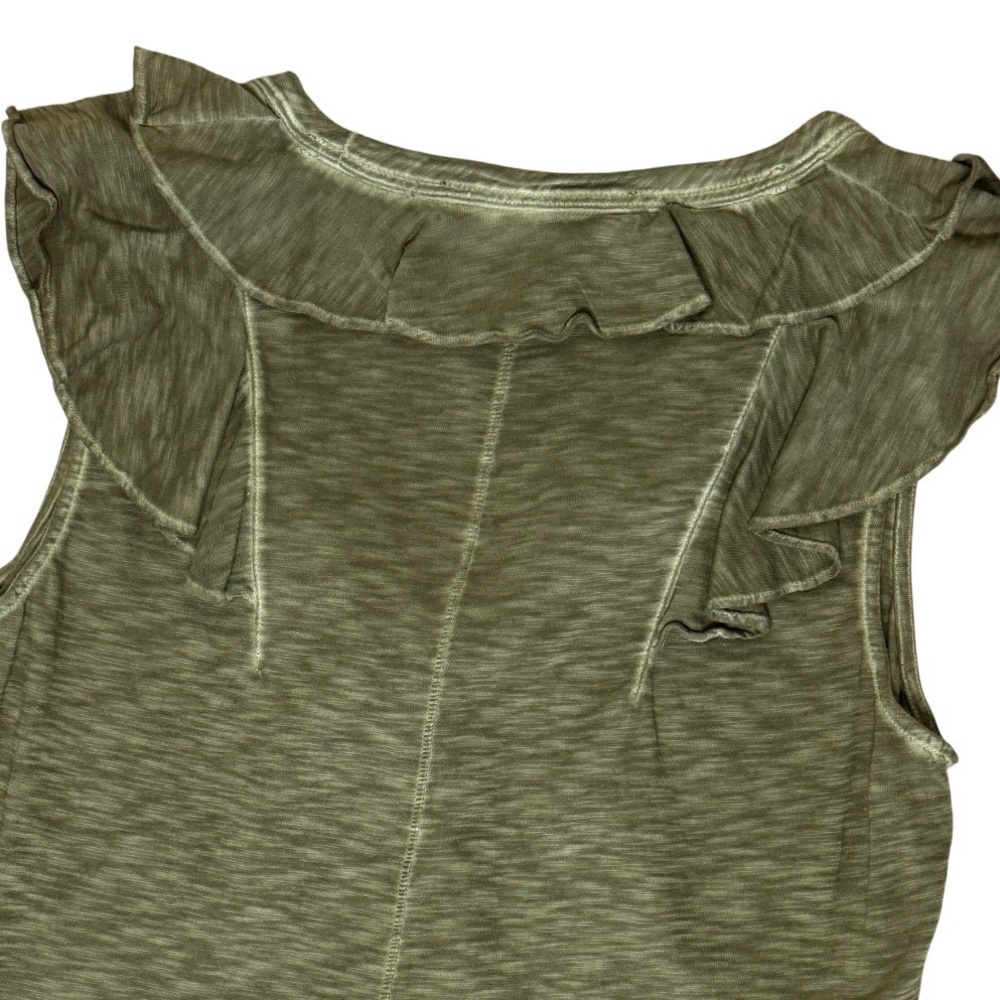 Veronica Beard Ellerie Ruffled Sleeveless Olive V-Neck Soft Pima Cotton Top Sz M - Picture 5 of 11